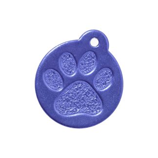 blue aluminium paw print dog tag round front