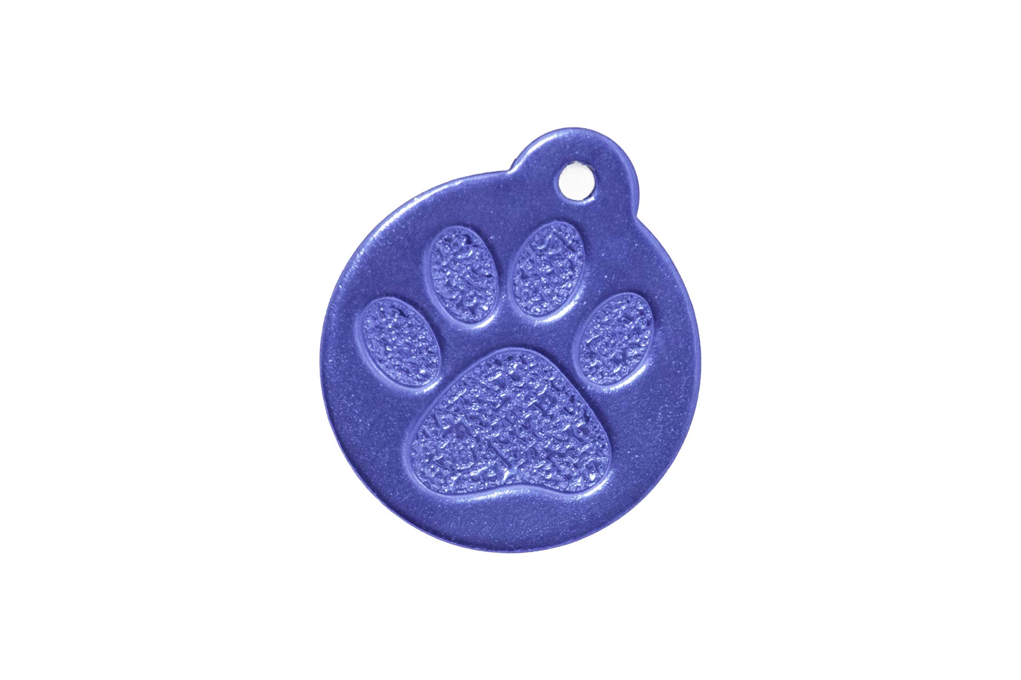 blue aluminium paw print dog tag round front