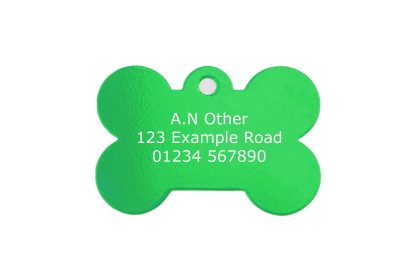 green aluminium bone dog tag