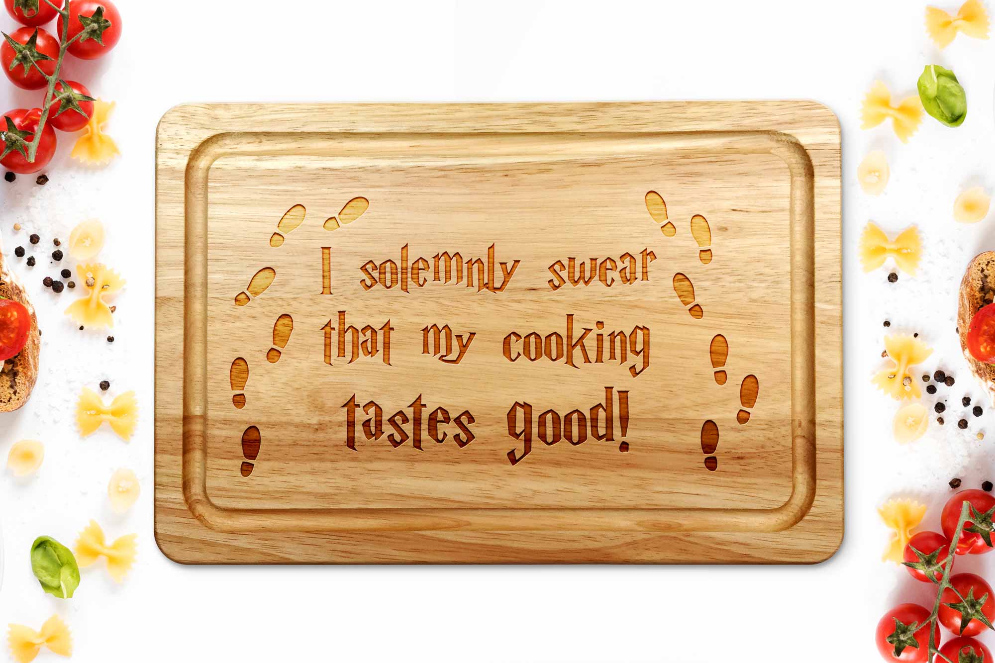 Harry Potter style chopping board on a white background