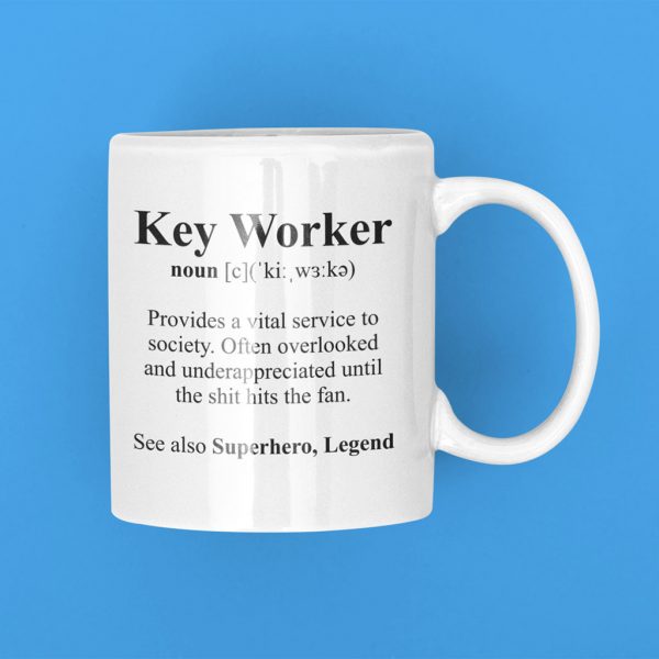 key worker gift mug on a blue background