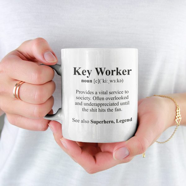 lady holding a key worker gift mug