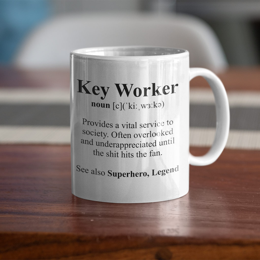 key worker gift mug on a desk