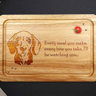 Dachshund chopping board on a kitchen work surface