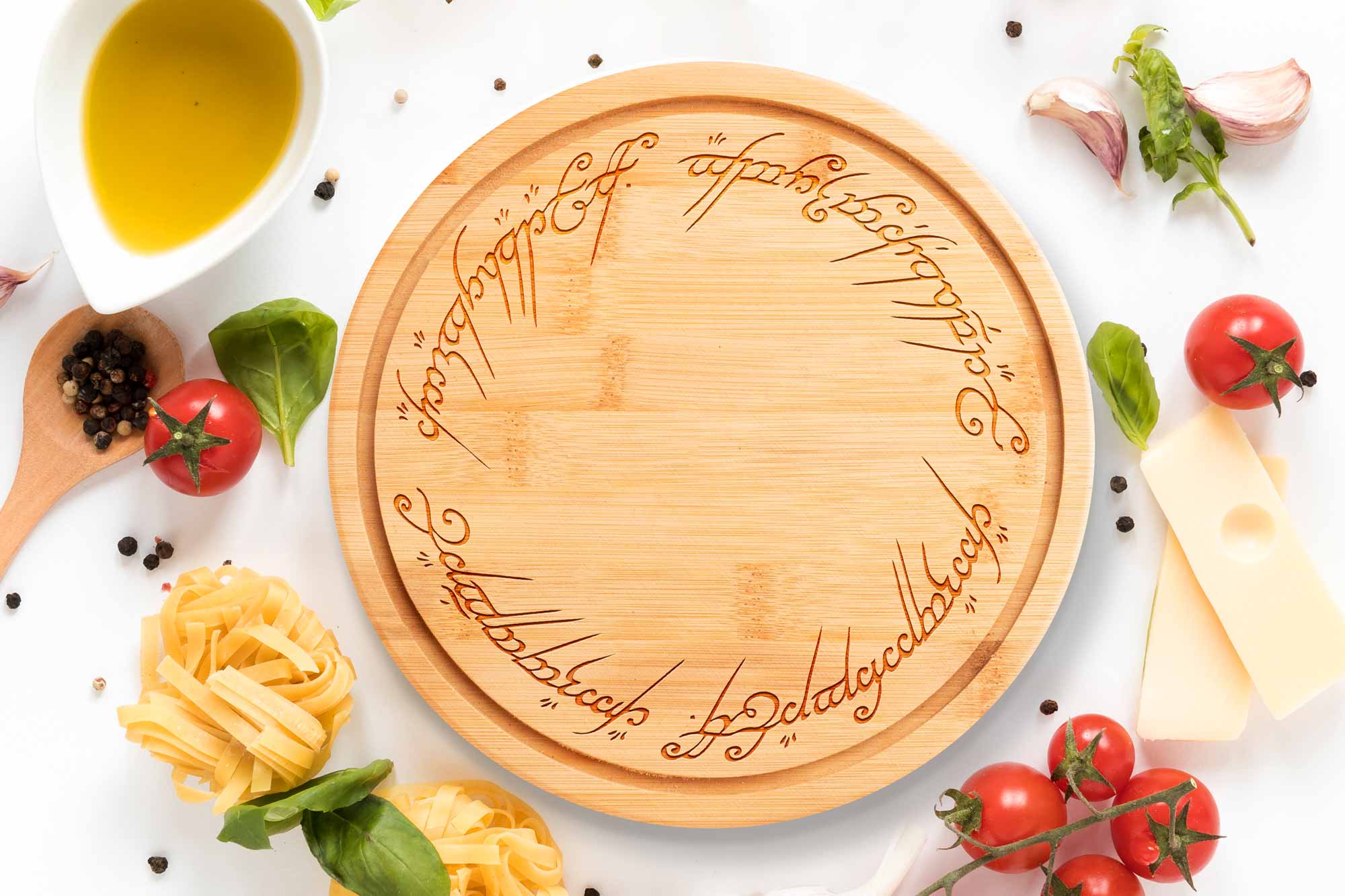 lord of the rings chopping board on a white worktop