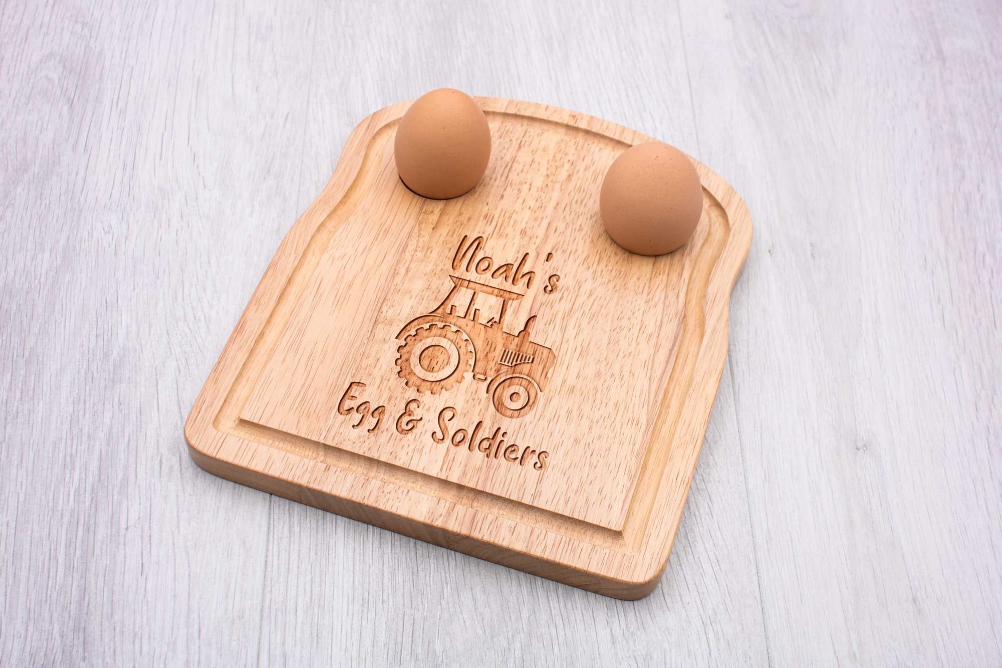 personalised tractor egg soldiers breakfast board