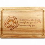 labradoodle chopping board on a white worktop