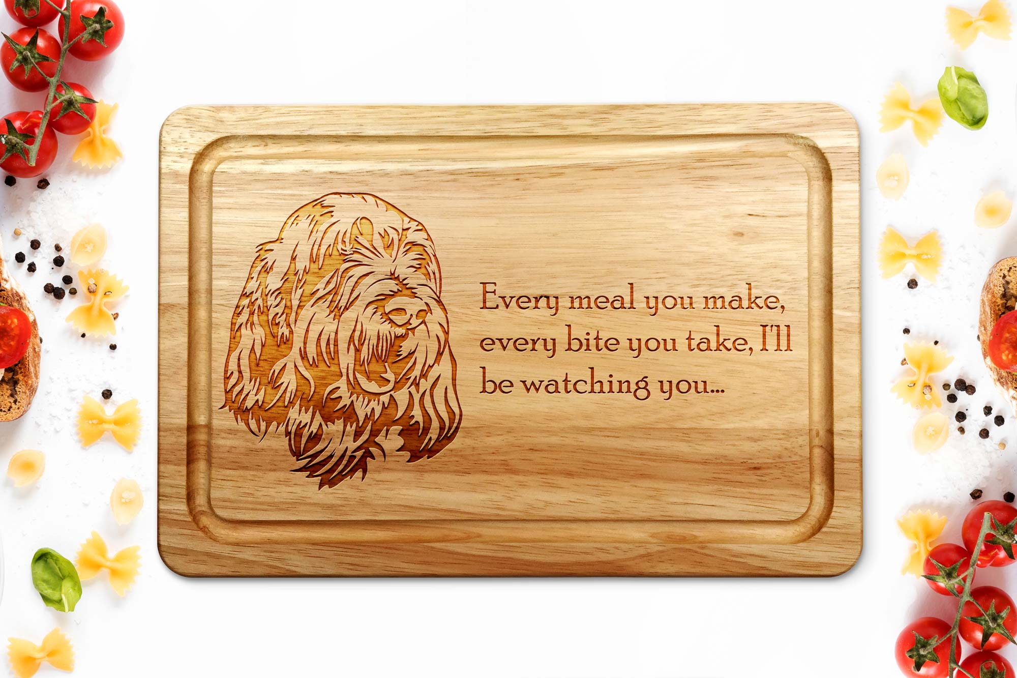 italian spinone chopping board on a white worktop
