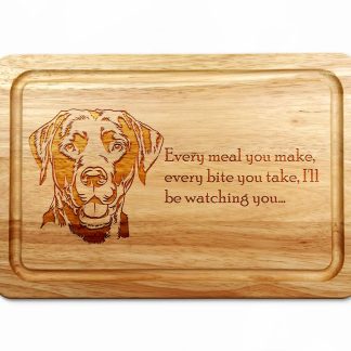 Labrador chopping board on white worktop