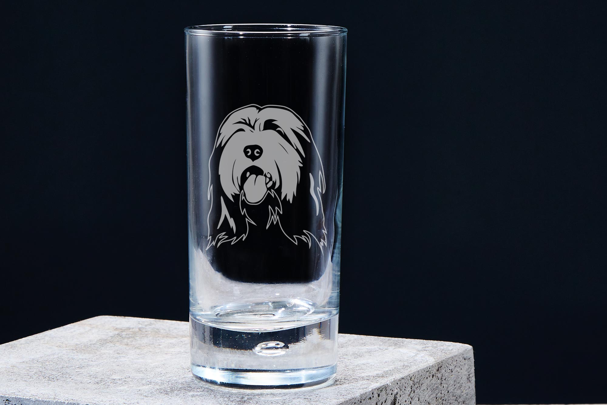 bearded collie highball glass single empty