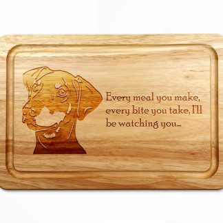 doberman chopping board on white worktop