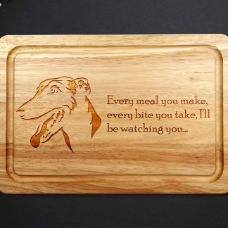greyhound chopping board on grey worktop