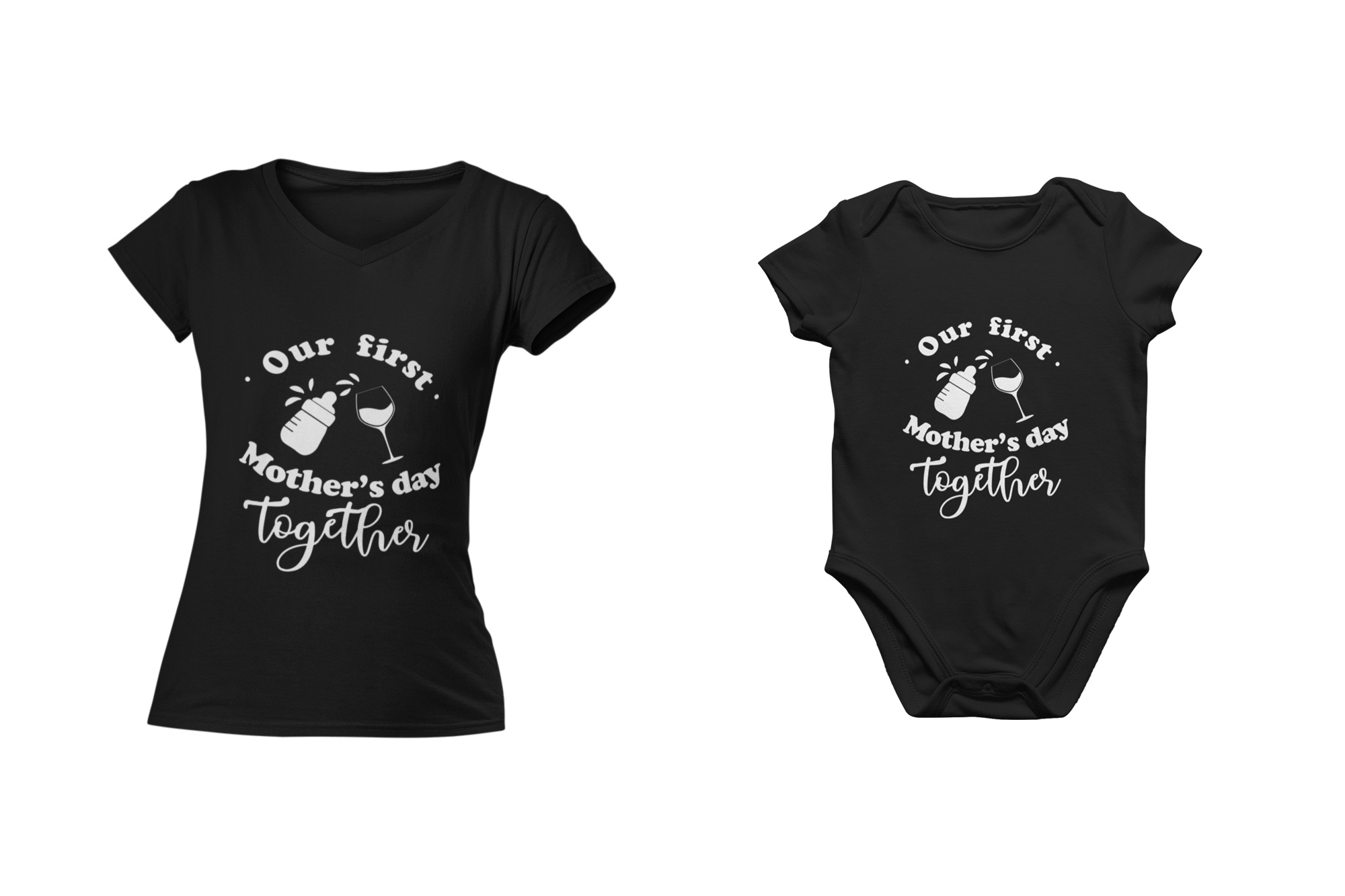 Our First Mother's Day T-shirt and Onesie Set (Black)