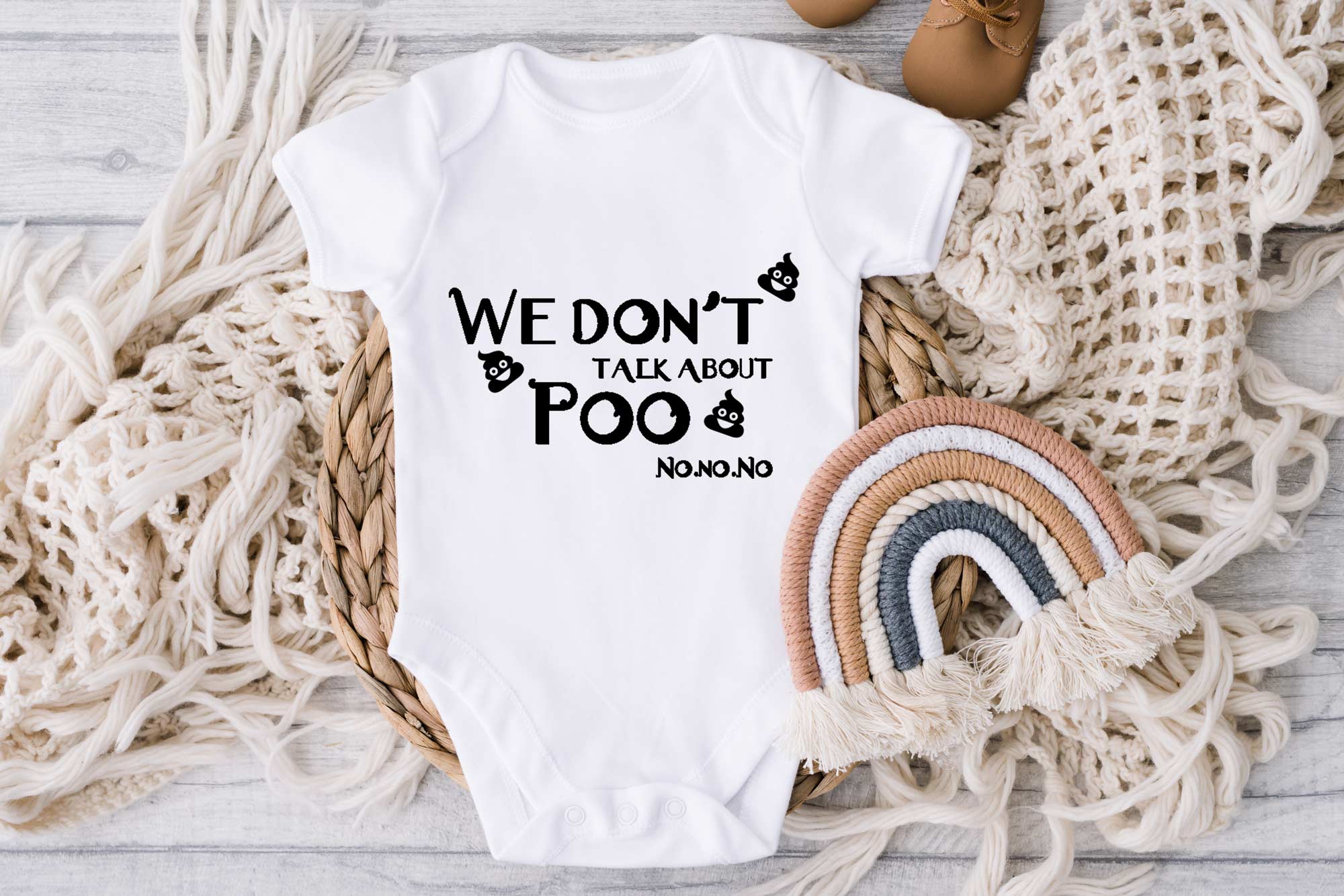 we dont talk about poo white baby onesie