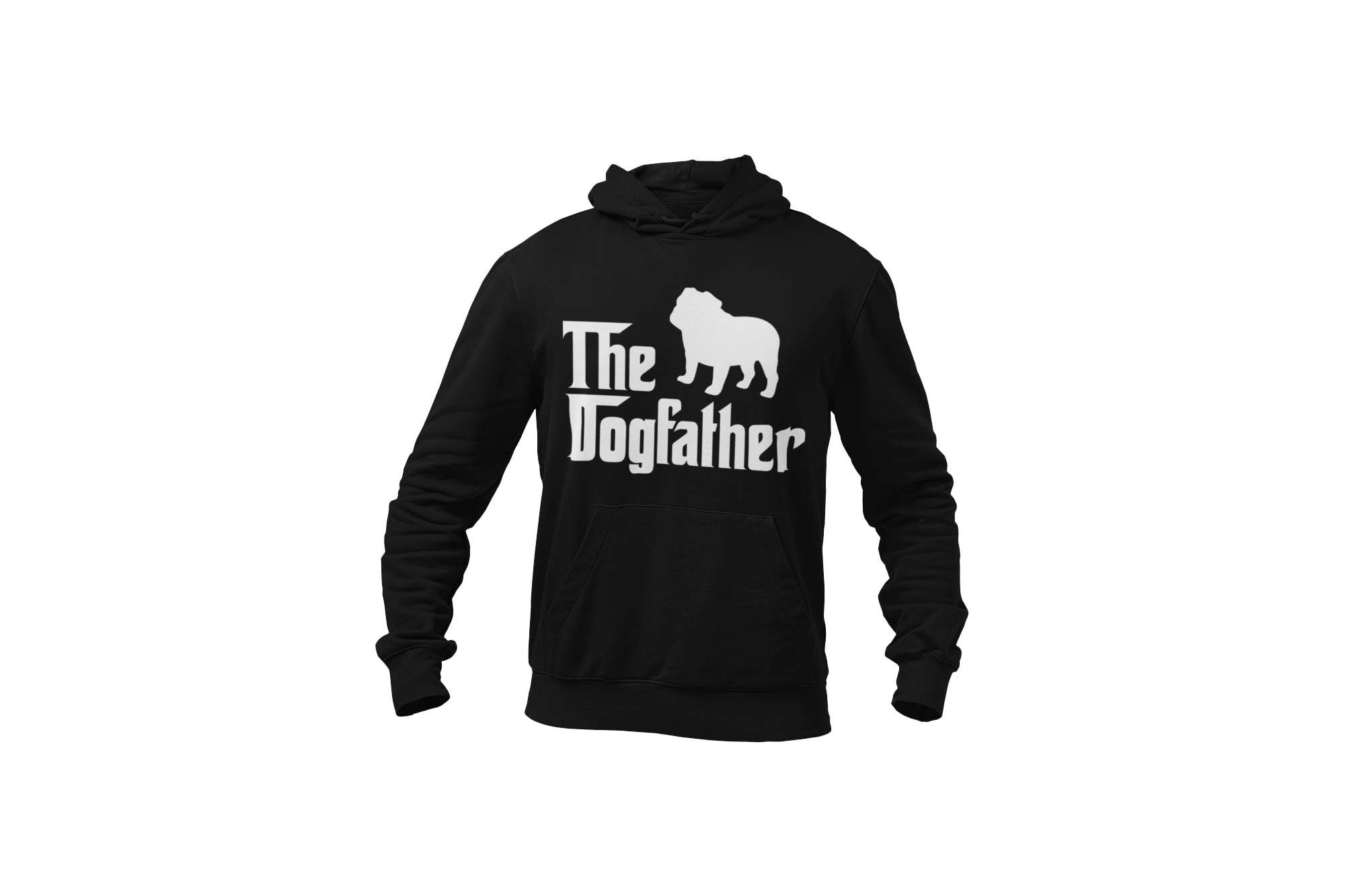 men's black hoodie with dogfather bulldog design