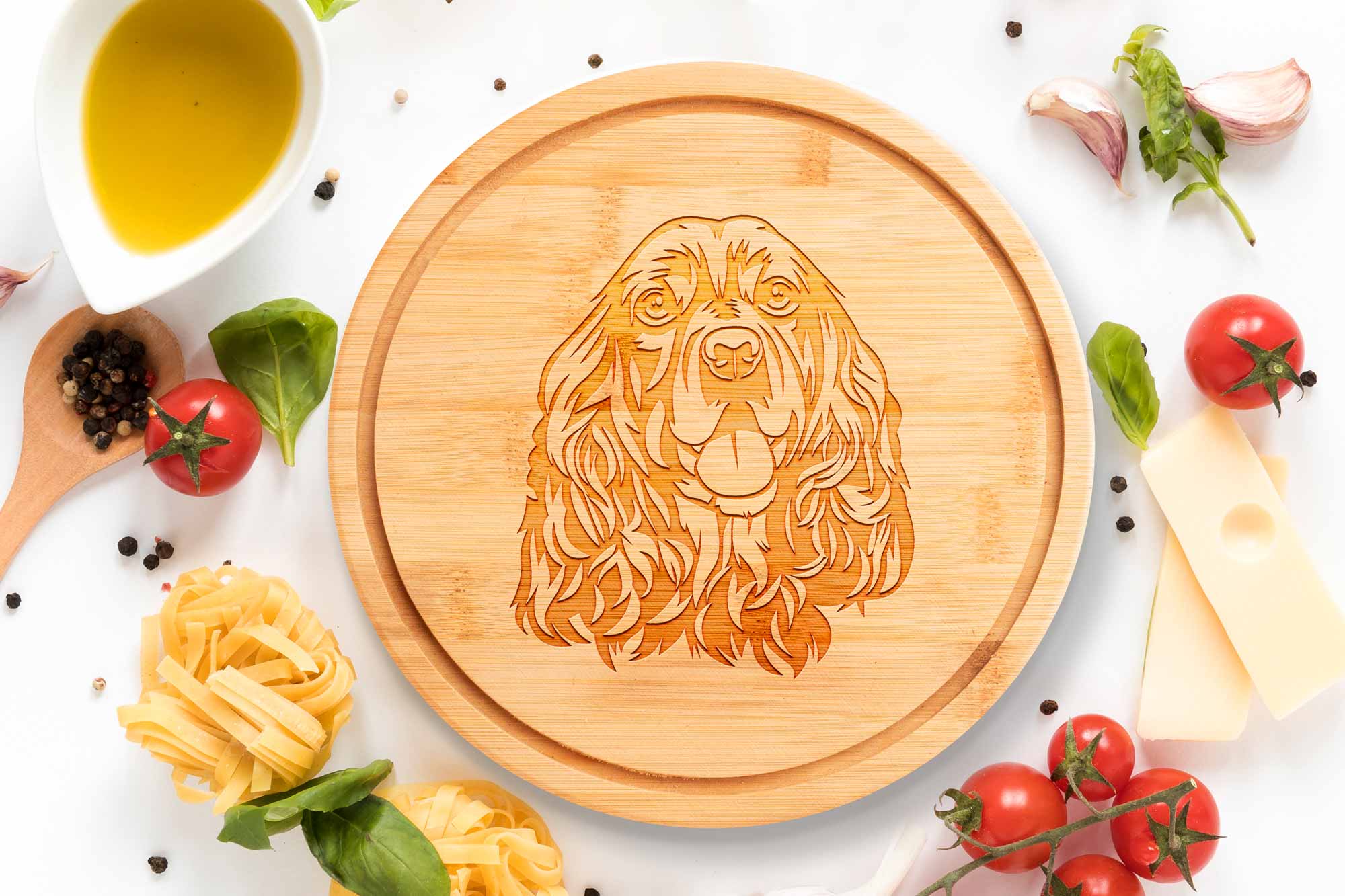 cocker spaniel portrait round chopping board