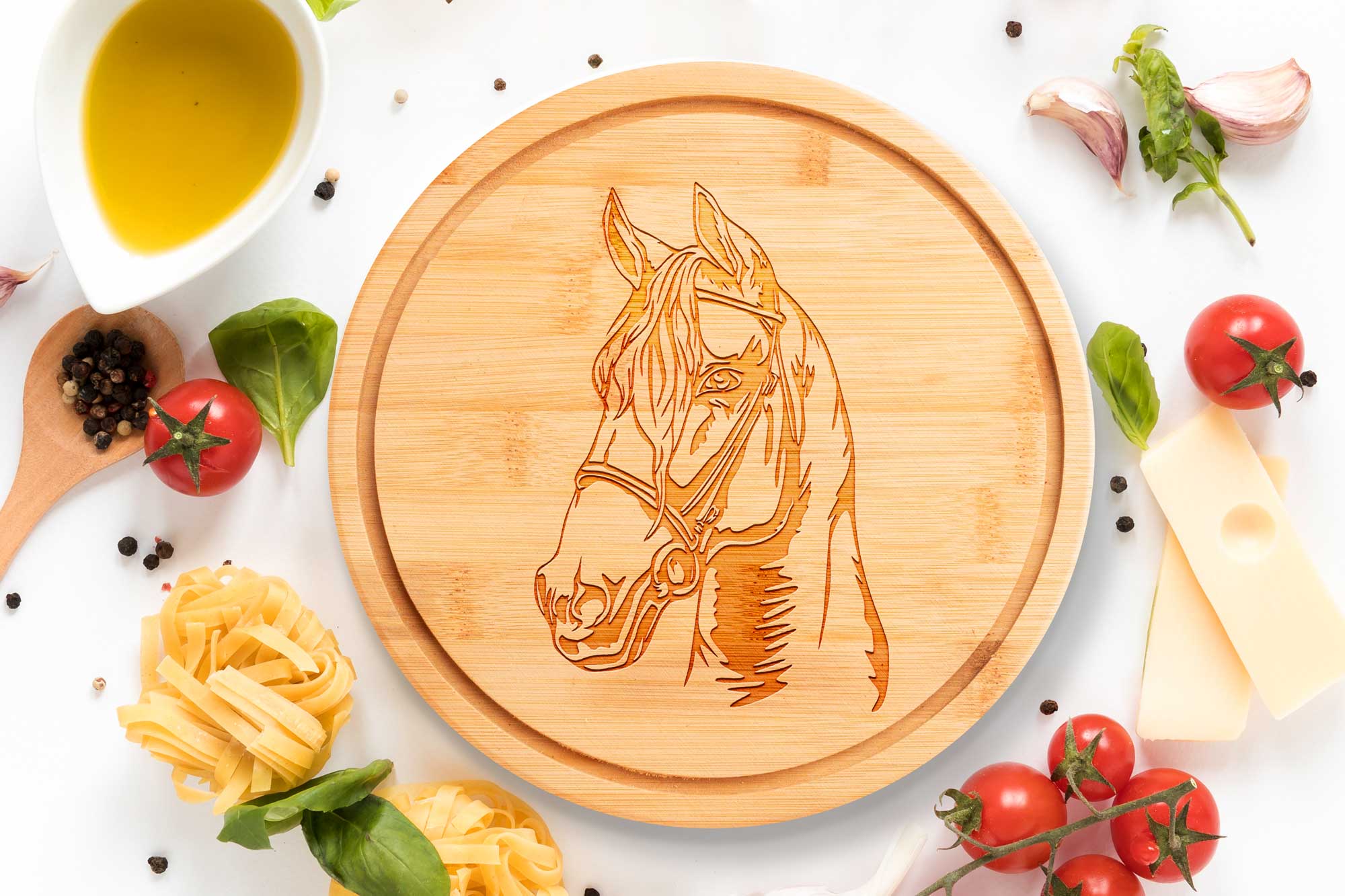 horse portrait round chopping board