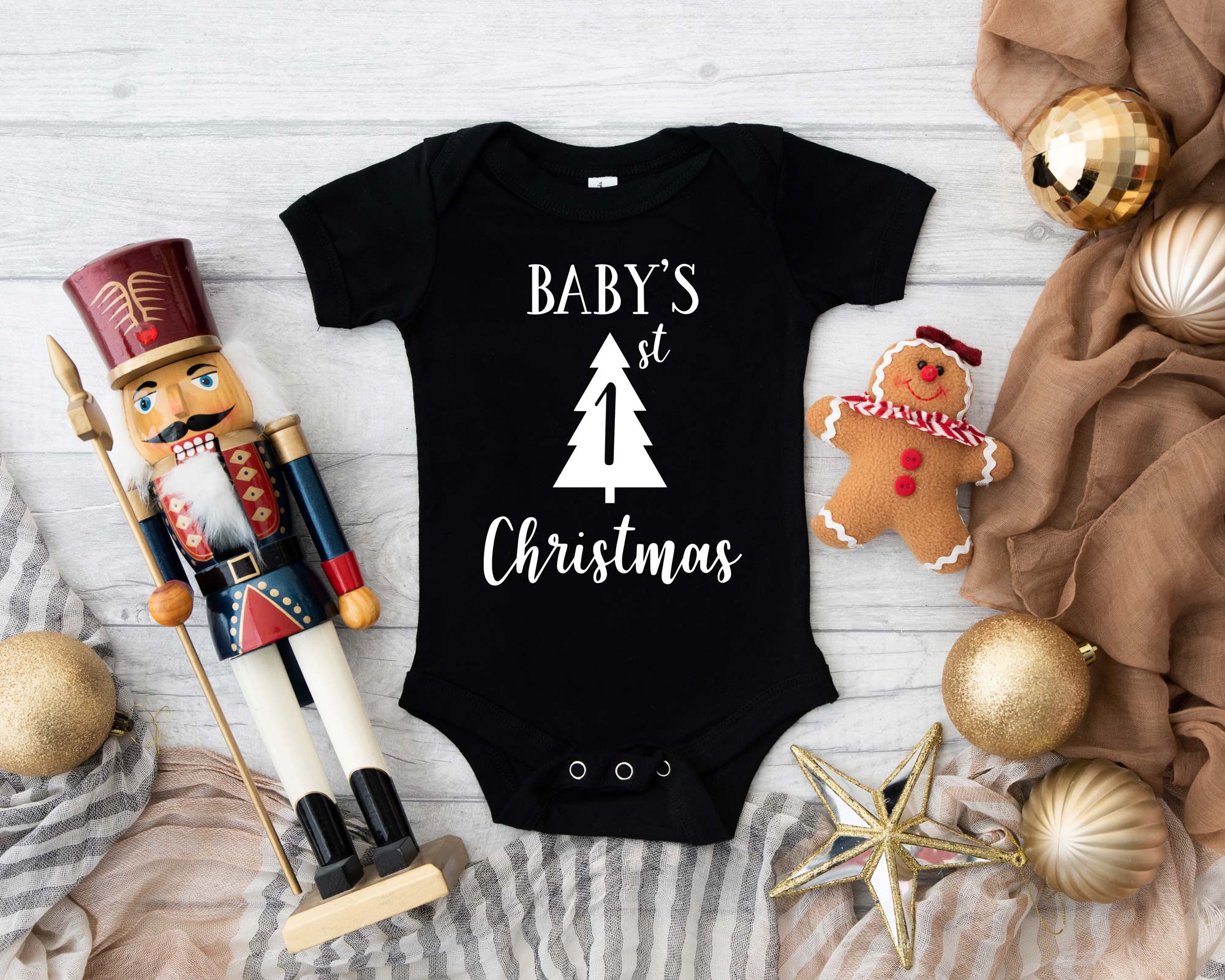 Baby's Personalised First Christmas Baby Vest. Designed and made in the UK.