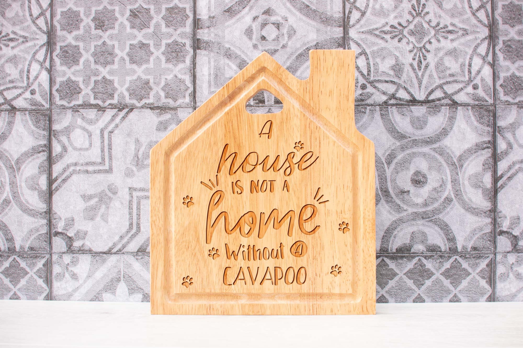 Cavapoo house shaped chopping board