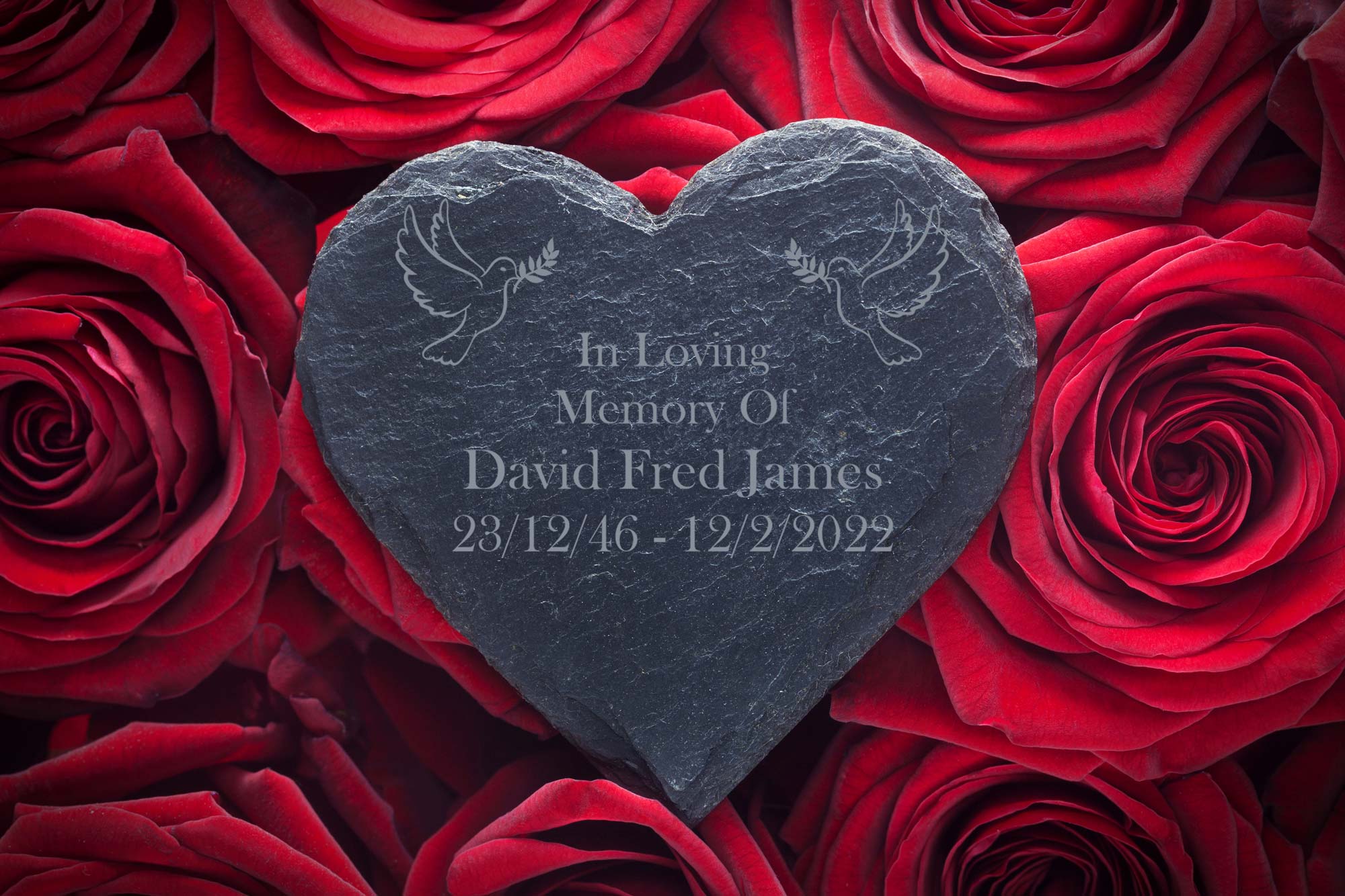Memorial Slate heart with a dove design