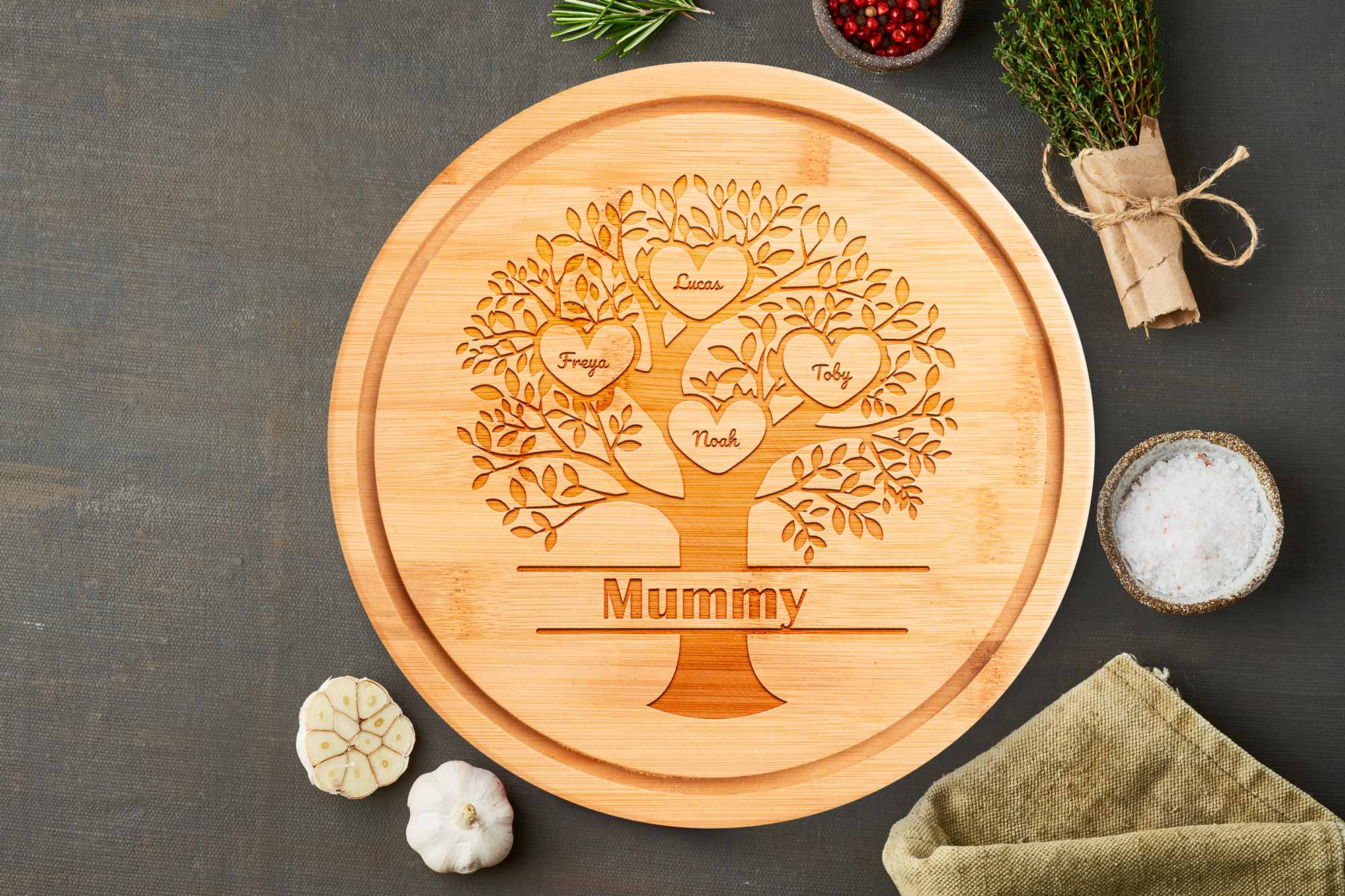 Personalised Family Tree Round Serving Board