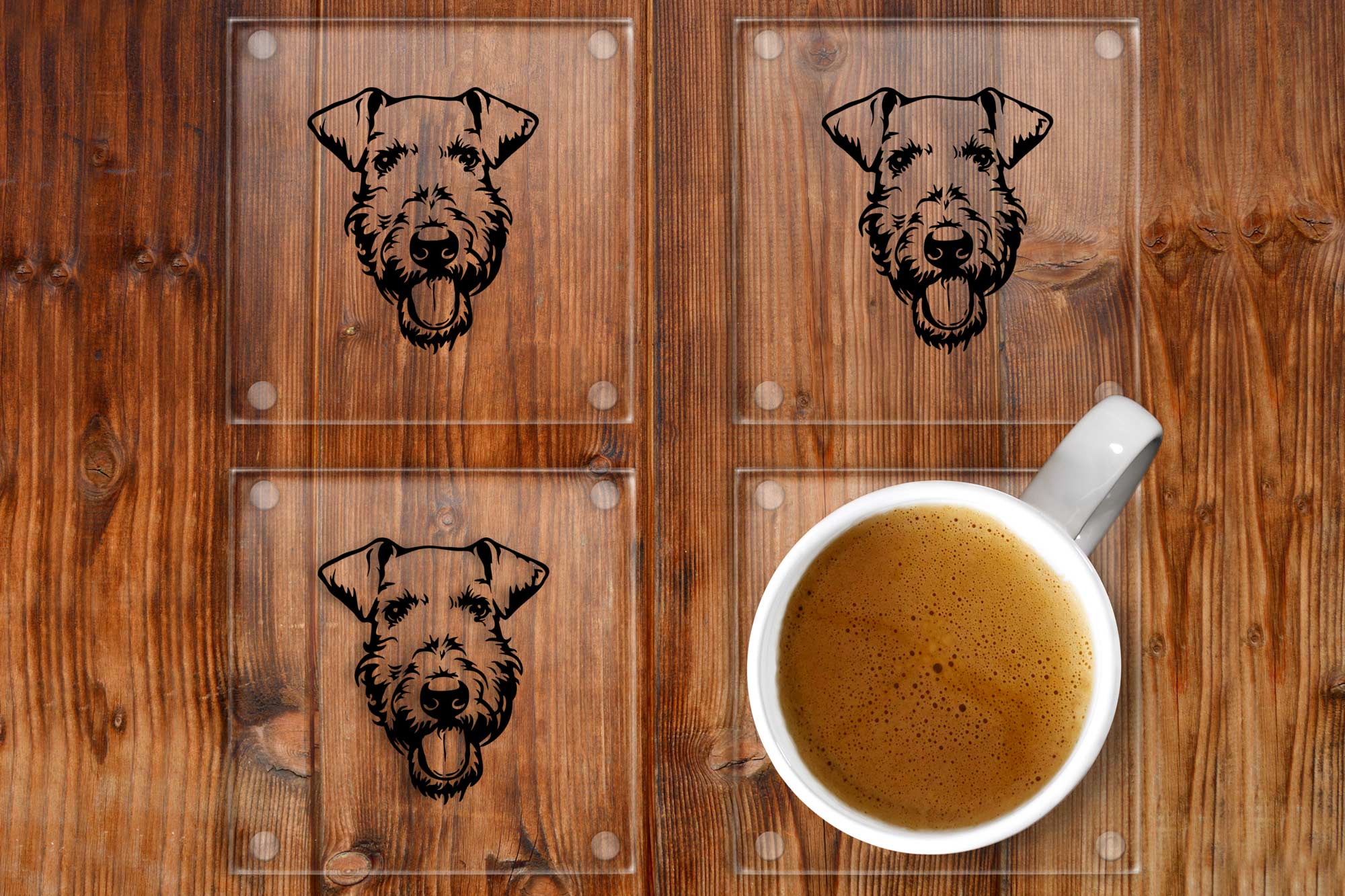 Airedale Terrier Glass Drinks Coasters.