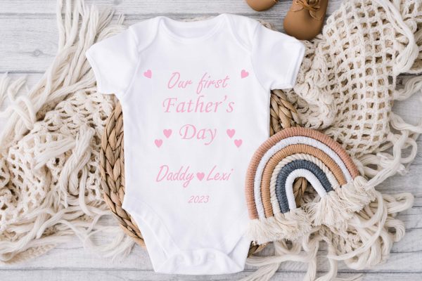 Personalised first Father's Day Baby Vest- white pink