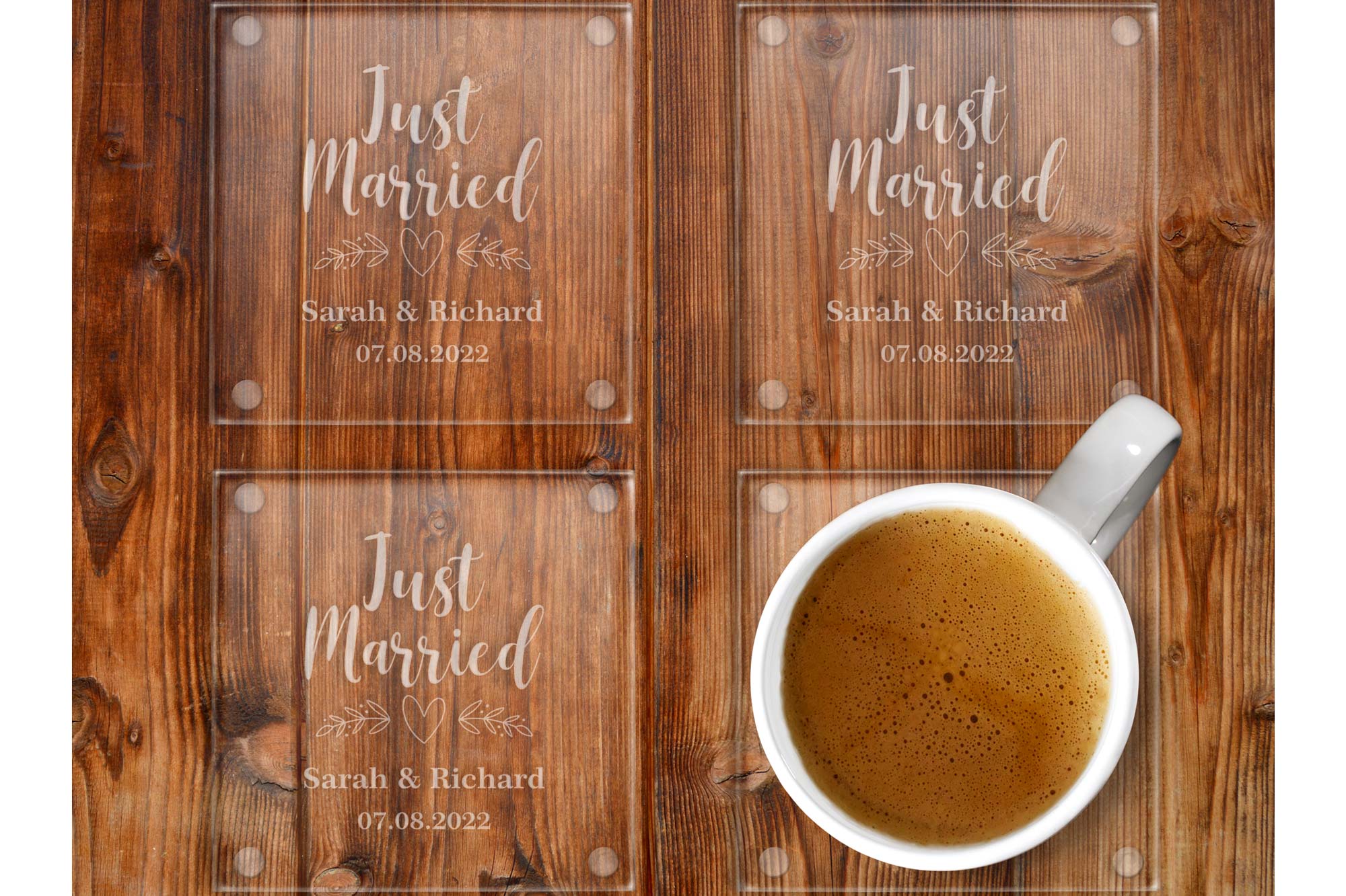 Just Married Glass Drinks Coasters Set of 4