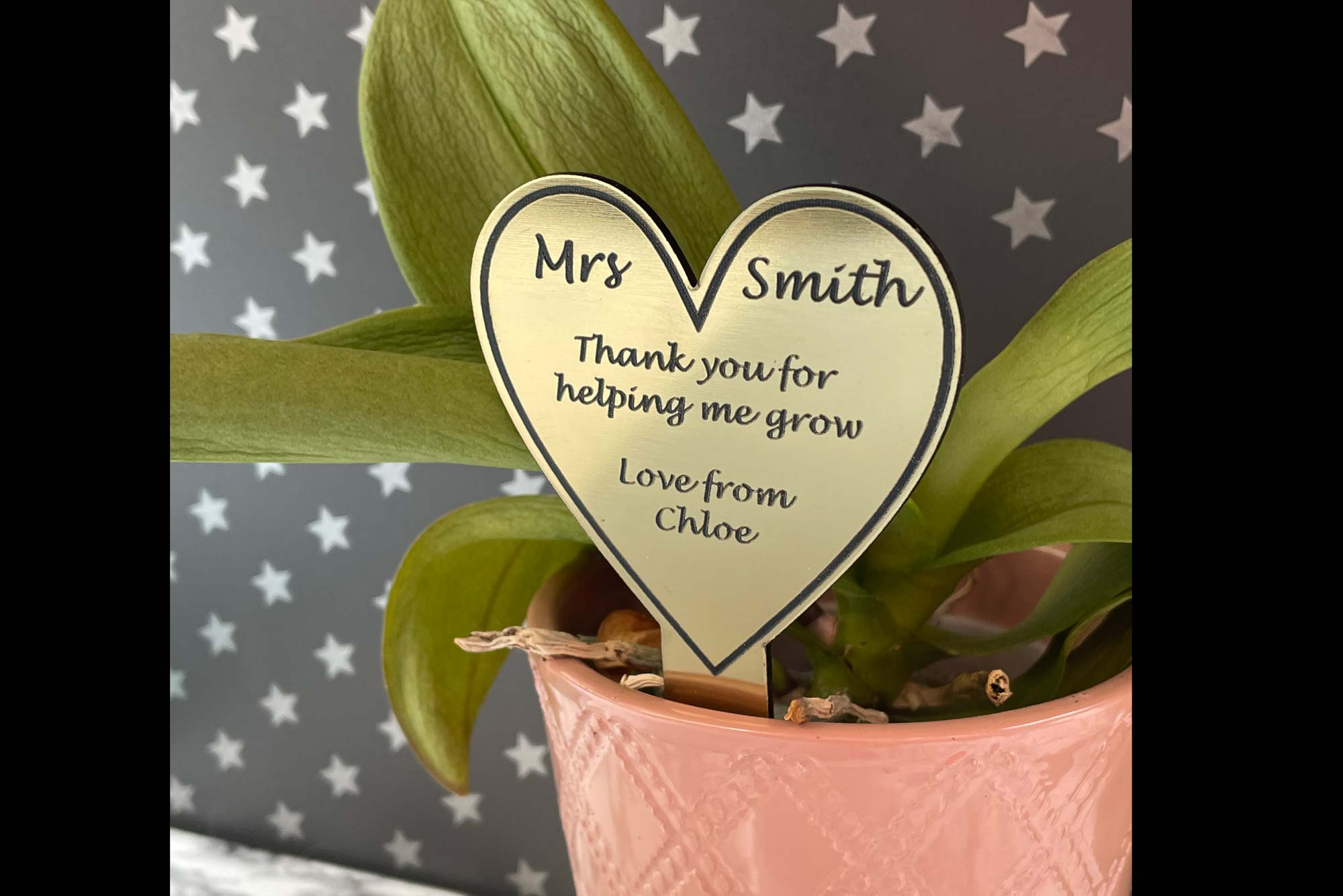 Personalised Brushed Brass Effect Teacher Heart Plaque