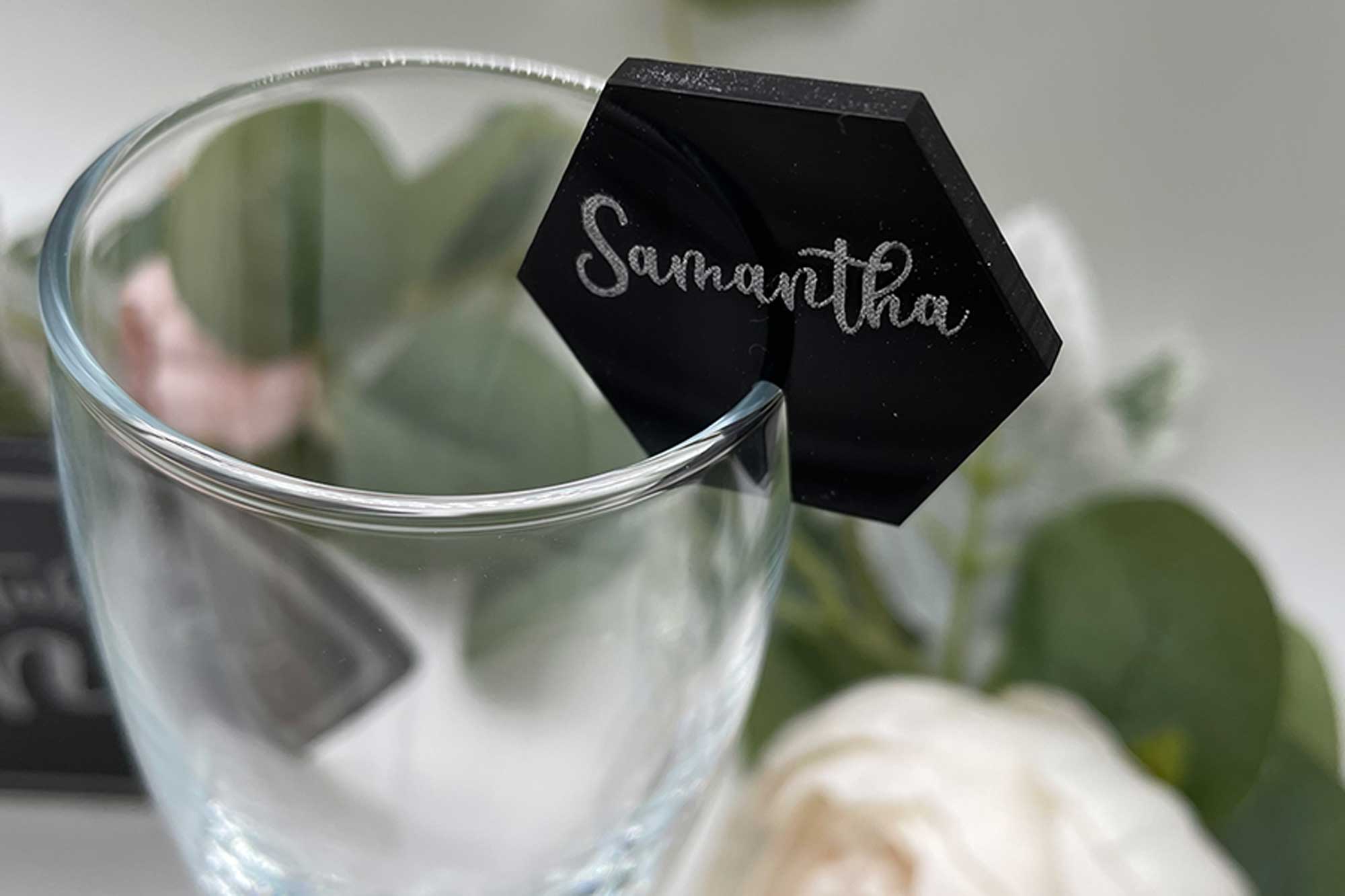 Hexagon Wedding Glass Topper Place Name