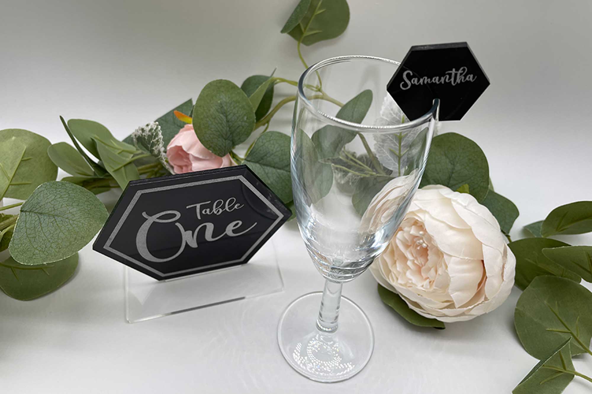 Hexagon Wedding Glass Topper Place Name