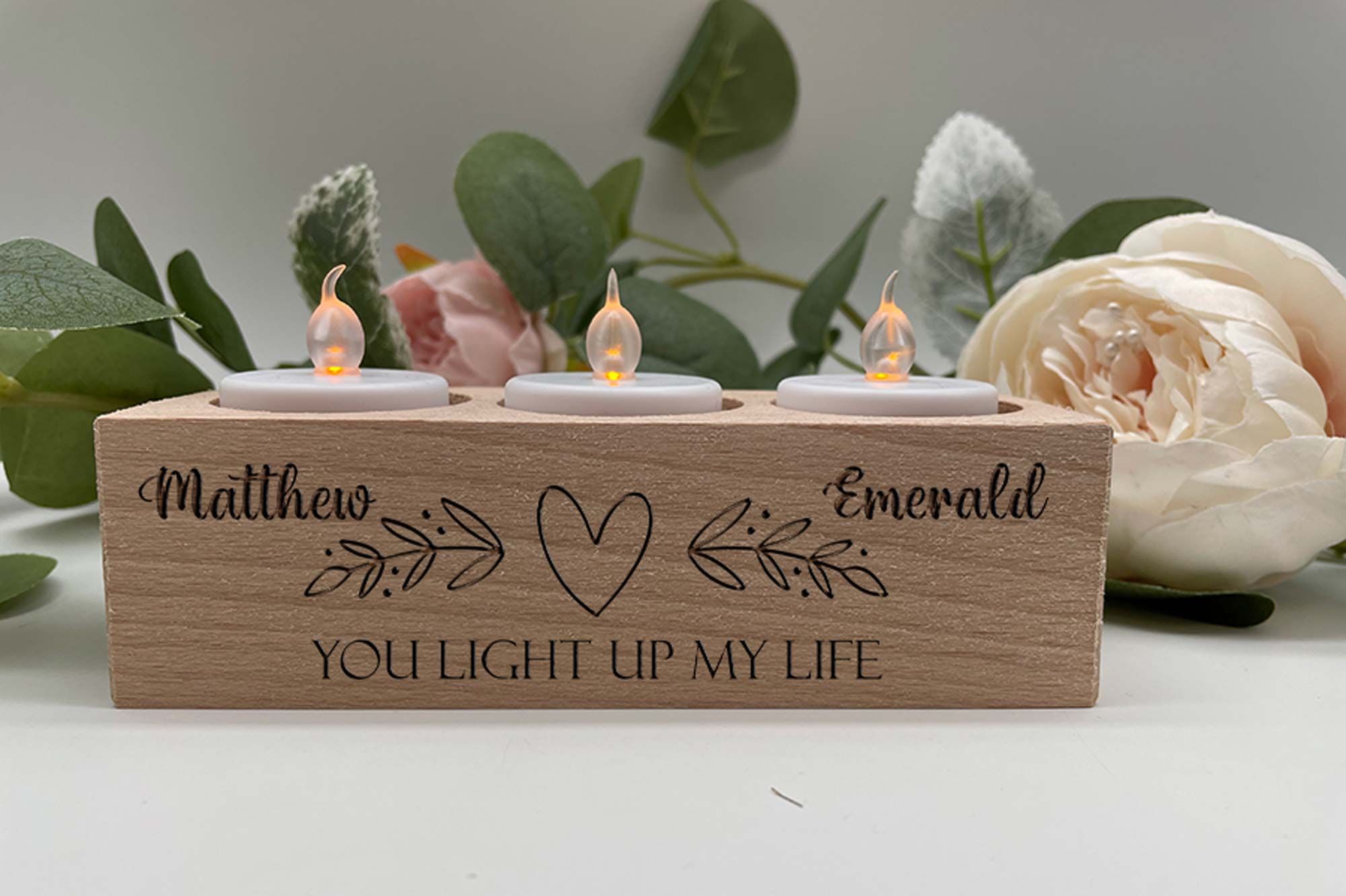 Personalised valentine tealight holder