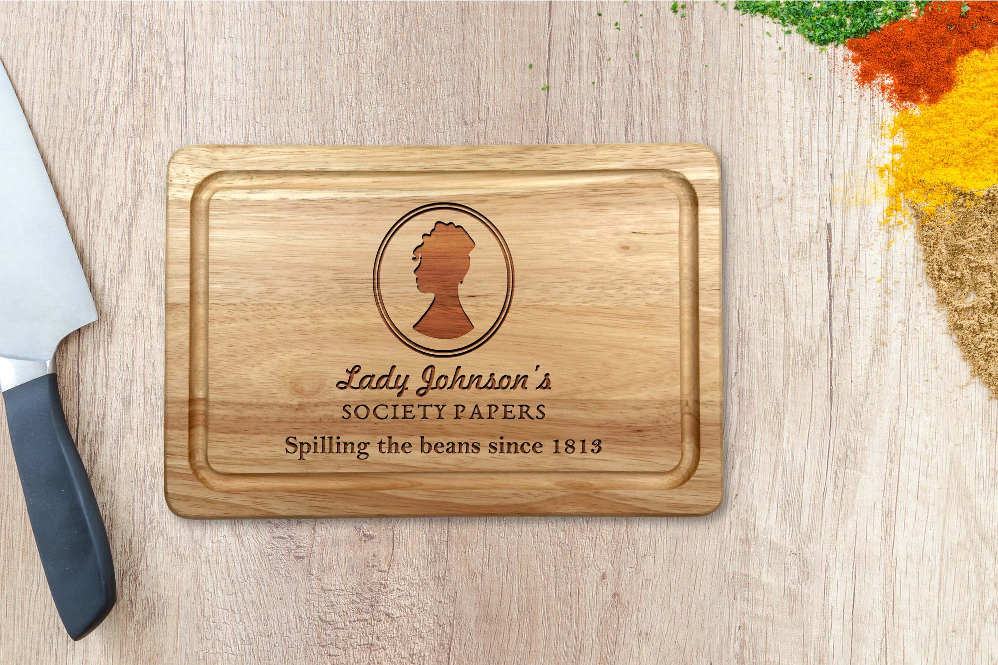 Personalised Bamboo Chopping Board With Chef Design | Custom Text Cutting Board For Wedding, Housewarming Gifts